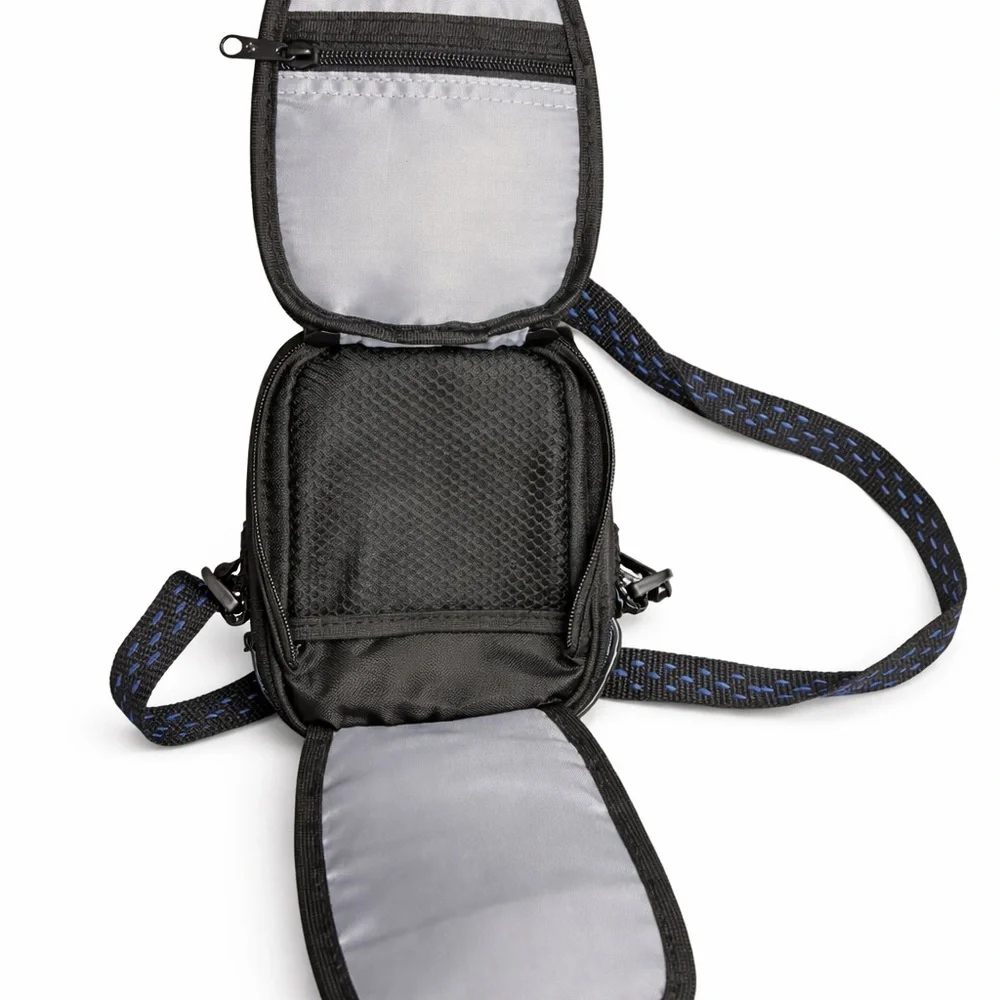 Samsonite Compact Crossbody Travel Bag – Black Nylon w/ Blue Stitch Strap - Picture 3 of 4